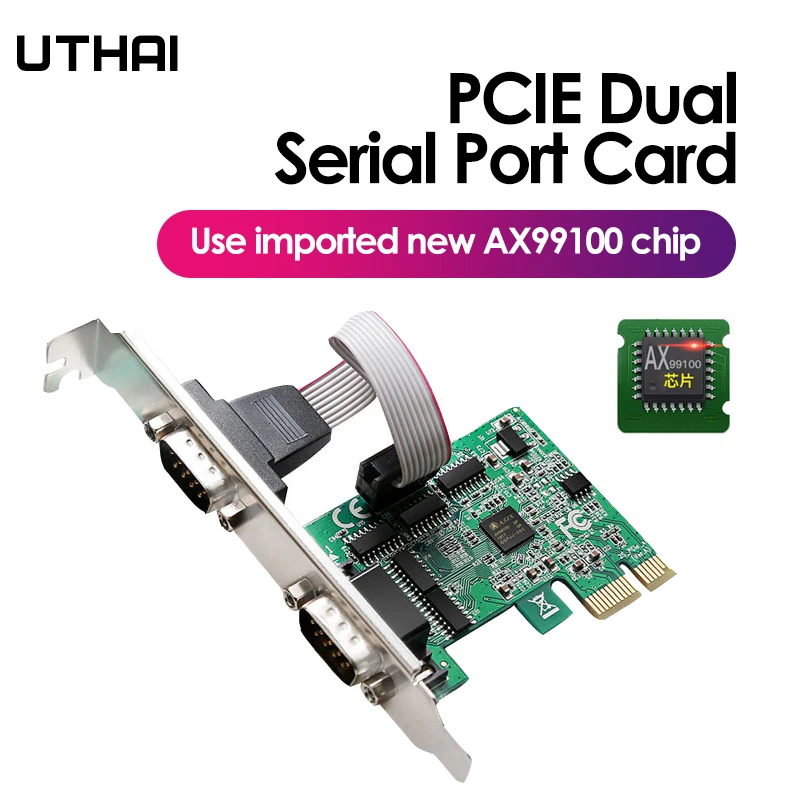 UTHAI Pcie a dos puertos serie, interfaz RS232, Control Industrial, tarjeta de expansión de ordenador, adaptador de ordenador, tarjeta Serial PCI-E