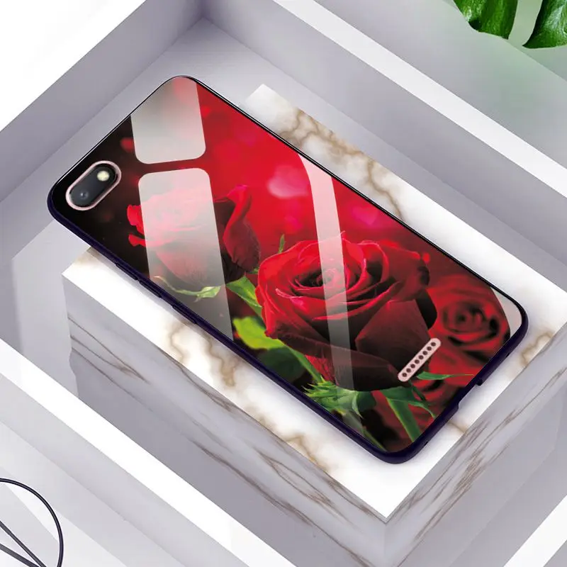 GLSZZZ140 Чехол из закаленного стекла с рисунком розы для Xiaomi Redmi 5A, задняя крышка, чехол для Redmi 6A, силиконовый стеклянный бампер для Xiaomi Redmi 7A 6A - Цвет: GLSZZZ140