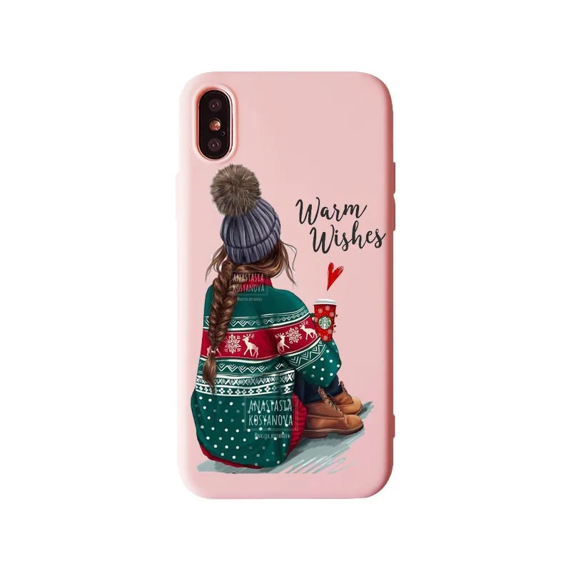 TPU Vogue чехол для девушек для iPhone 11Pro Max XS MAX XR Merry Christmas new year elk розовый мягкий Рождественский подарок девочка телефон чехол для iPhone SE 6 6S Plus 7 8 Plus - Цвет: TPU