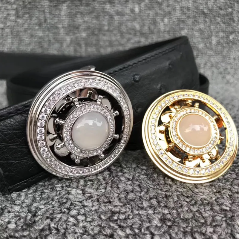Authentic Real Ostrich Skin Stainless Steel Rotatable Buckle Men's Fancy Belts Genuine Cow leather Lining Male Rhinestone Belt