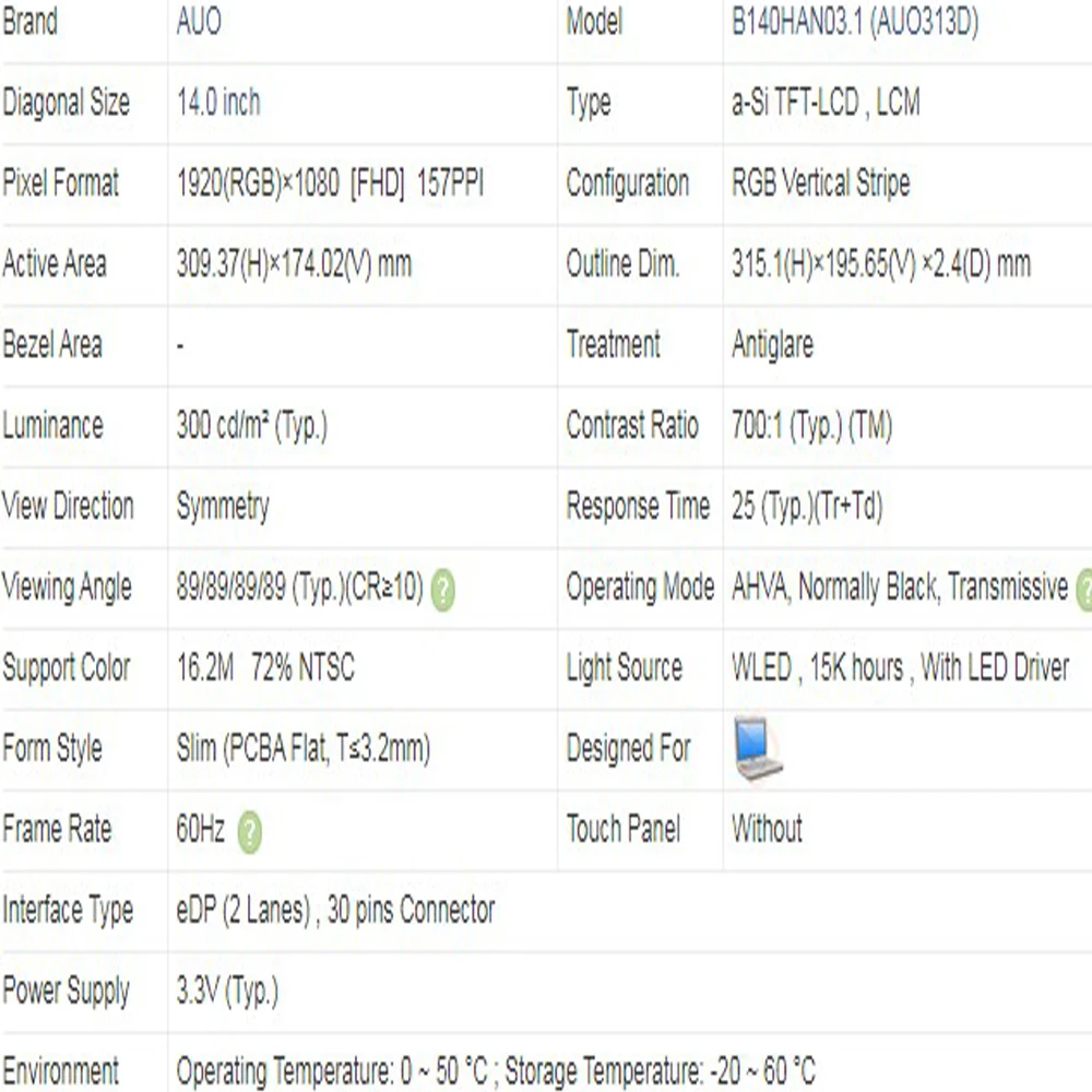 14.0 polegada 1920x1080 ips fhd tela lcd