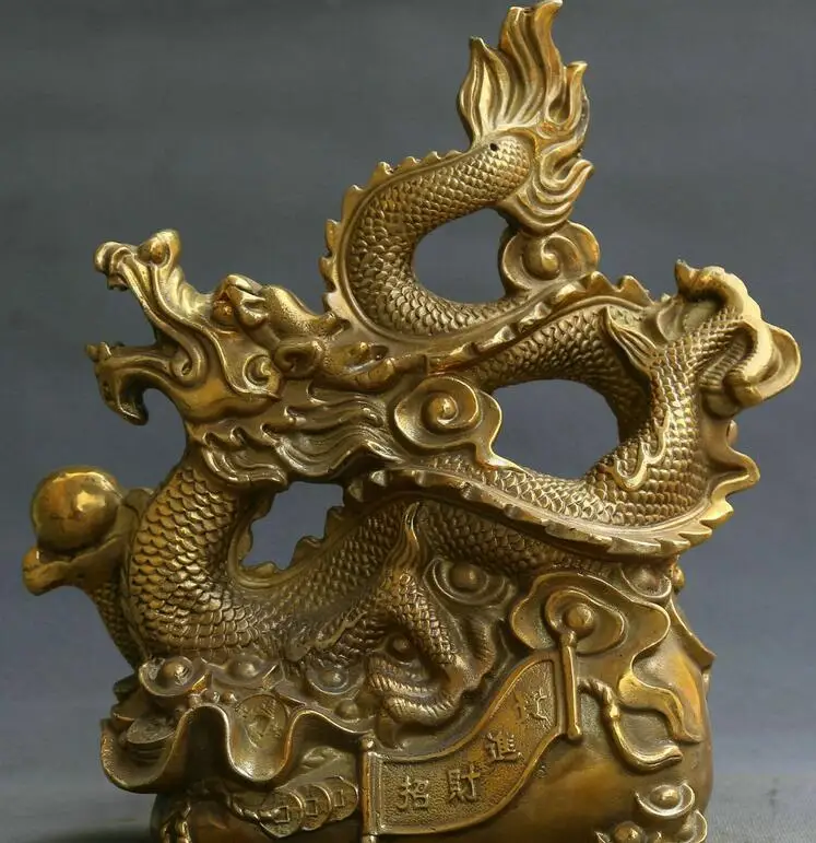 11.8&quot Marked Chinese Fengshui Bronze Animal Dragon Moneybag Wealth Statue | Дом и сад