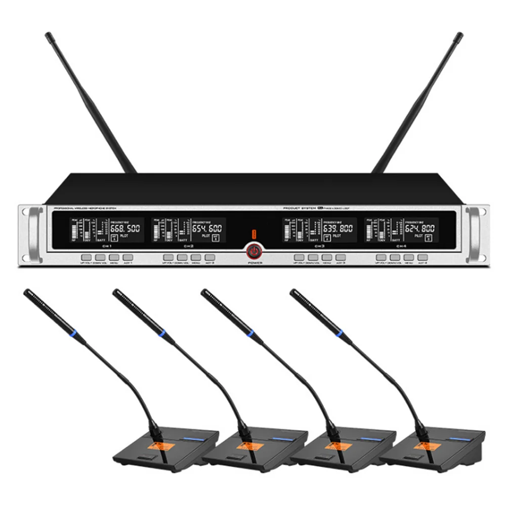 

Orban professional wireless microphone system four conference microphones for studio conference room speech microphone wireless