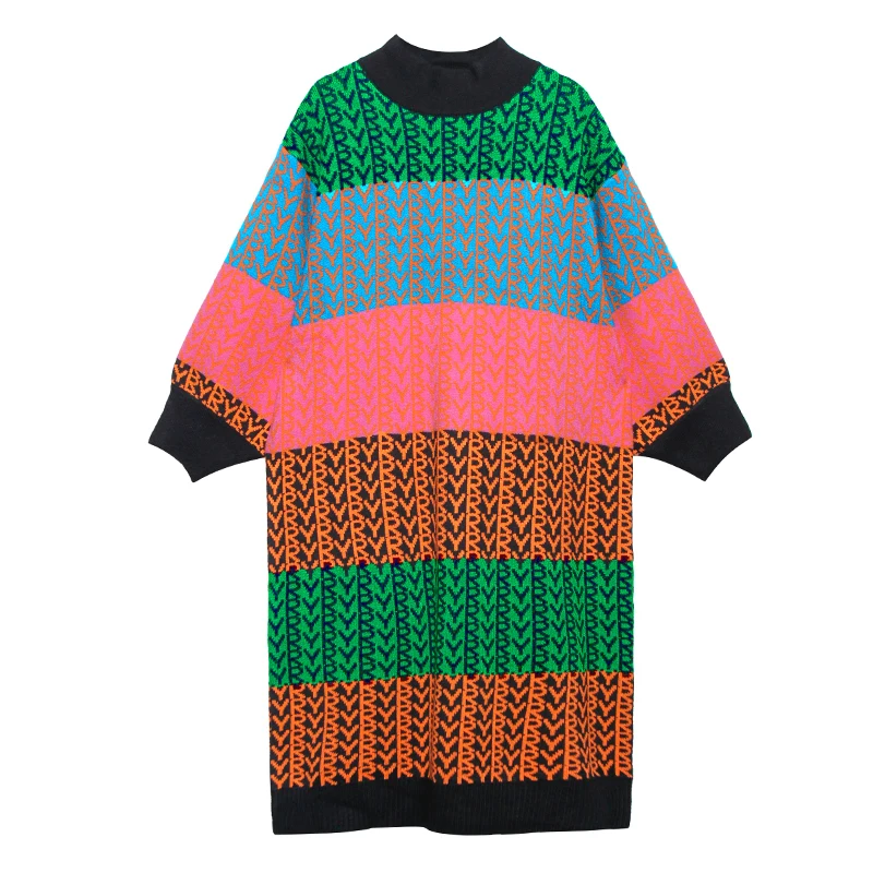 XITAO трикотаж, надписи платье Для женщин длинный рукав весна лоскутное небольшой свежий длинный пуловер меньшинств свободное платье GCC3125