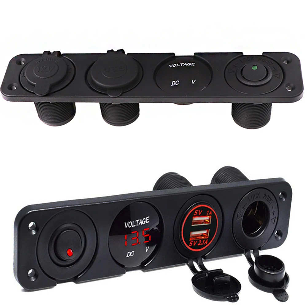

4 Hole Panel Base Dual USB Voltmeter Meter Power Socket Cigarette Lighter Switch Car Truck Boat Switch Panel Toggle
