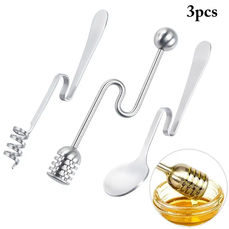

3 Pcs/Set Honey Stir Bar Stainless Steel Honey Stir Spoon 2 Sizes Coffee Milk Tea Mixing Stick Kitchen Gadget Sets Accessories