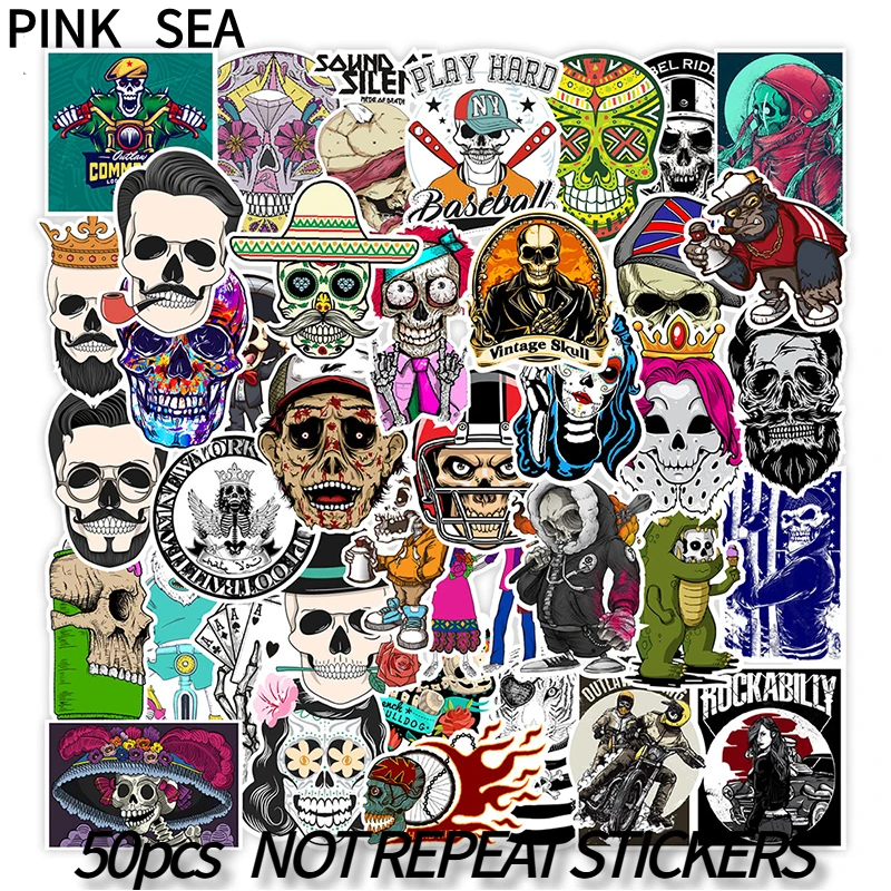 10/30/50Pcs/set Punk Gothic Skeleton Horror Cartoon Skull Graffiti Mix Stickers For Diy Luggage Case Skateboard Laptop Phone