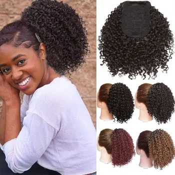 

S-noilite Afro Kinky Curly Ponytail African American clip in Puff Pony Tail hair Bun Chignon synthetic Hairpiece for black women