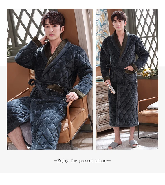 Men's Winter Letter Jacquard Bathrobe Home Clothes Long Sleeved Flannel  Quilted Robe Coat Male Keep Warm Long Bath Robes XXXL - AliExpress