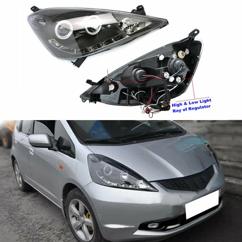 

For Honda Fit 2009 2010 2011 2012 Car Set Headlight Assembly with LED Angle Eye+DRL+HID Lens