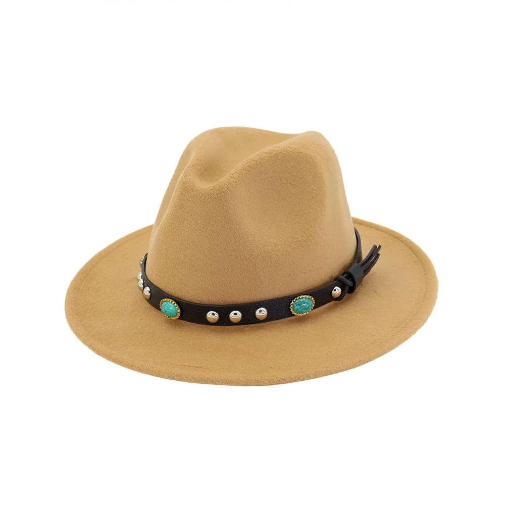 Осенняя и зимняя одноцветная шляпа с полями из бисера, шляпа для путешествий, шляпа-федора, джаз, Панама, шляпы для женщин и девушек 55 - Цвет: Camel