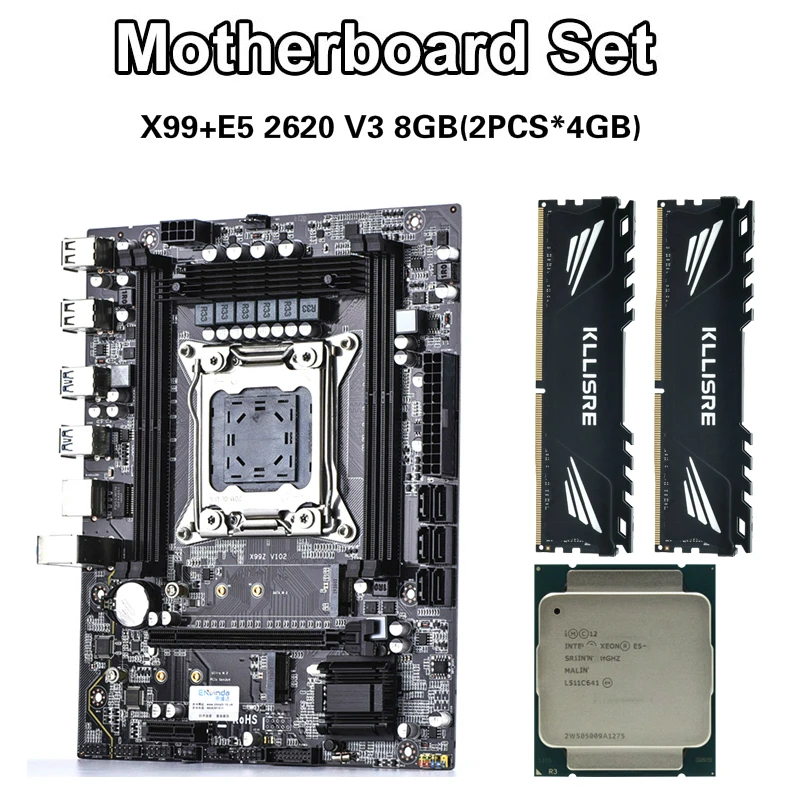Kllisre X99 материнская плата с Xeon E5 2620 V3 LGA2011 3 CPU 2шт X 4 ГБ = 8 Гб 2400 МГц DDR4