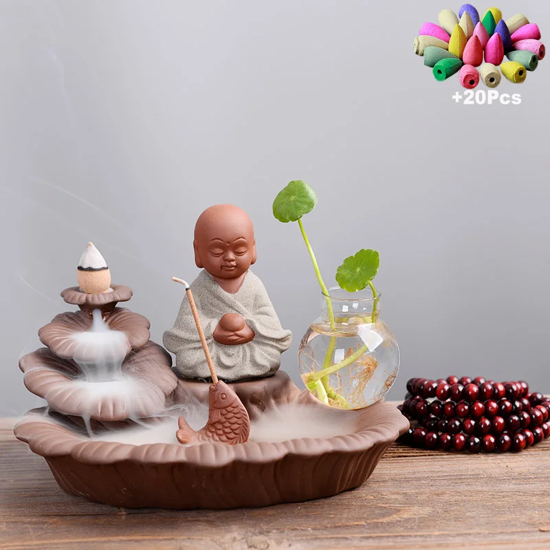 Green Zen 20Cones 20 шт Ароматические шишки китайские, сделанные вручную из керамики дзен монах обратного потока ладан горелка держатель с гидропоники ваза кадильница для ароматерапии - Цвет: Green Zen 20Cones