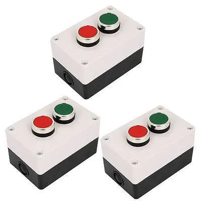 

AC660V 10A Momentary Red Green Button Pushbutton Station Switch Control Box 3Pcs