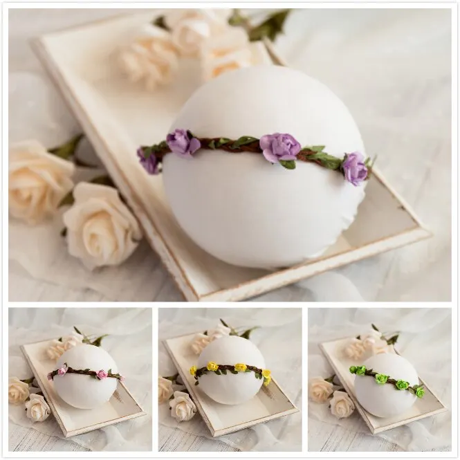Newborn baby flower headwear full moon infant headdress photography peach blossom weave headbandsshooting accessories multicolor