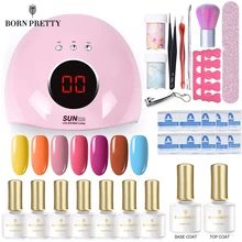 Набор для маникюра BORN PRETTY, УФ-светодиодный светильник, Сушилка для ногтей, пилочка для ногтей, буфер с цветным замачиванием, гель для маникюра