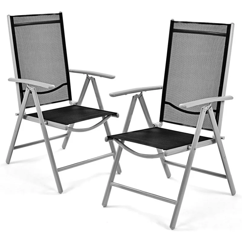 

Set of 2 Patio Folding Chairs Textilene Fabric Non-slip Mat Light Weight Easy Move Outdoor Chaise Lounge HW52027