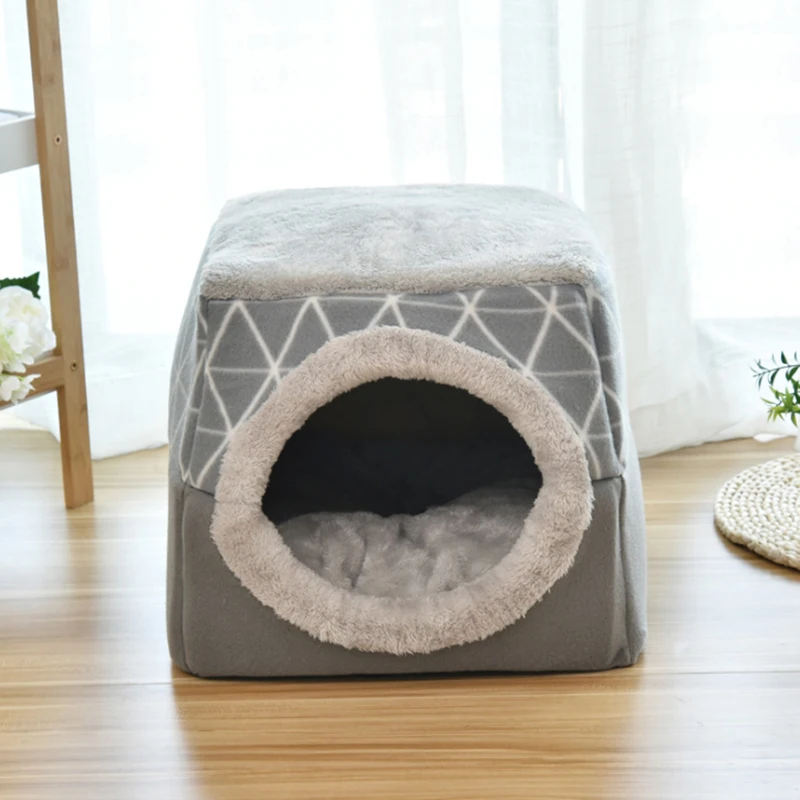 Домик для кошек зимняя кровать для домашних животных складной мягкий коврик для кошек хлопковая кровать для собак удобный коврик для кошек диван-кровать для маленьких средних и больших собак