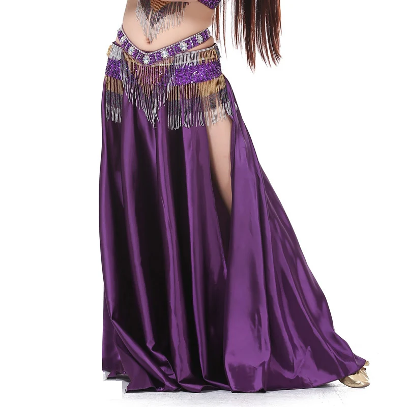 Женская атласная шелковая блестящая юбка для танца живота(без пояса) основного размера плюс цыганское испанское фламенко бальные костюмы для бальных танцев - Цвет: Color9(no belt)