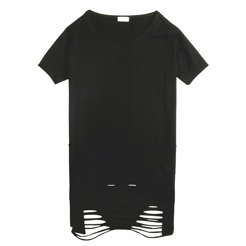 Summer solid color trend hole high street Slim mid-length couple bottoming shirt ins tide brand men's short-sleeved t-shirt