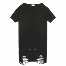 Summer solid color trend hole high street Slim mid-length couple bottoming shirt ins tide brand men's short-sleeved t-shirt Summer solid color trend hole high street Slim mid-length couple bottoming shirt ins tide brand men's short-sleeved t-shirt