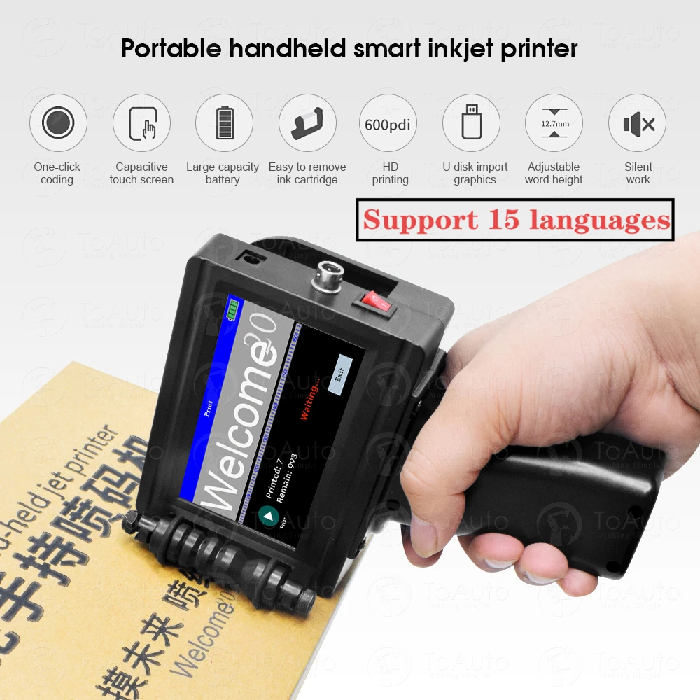 Handheld Inkjet Printer 600DPI Touch Color Screen w/ Imported Ink Cartridge pans 