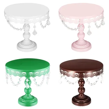 

White/Champagne/Pink/Green Cake Stand metal for Wedding Cake Decorative 10inch/25cm Party Cupcake Display with Crystal Pendant