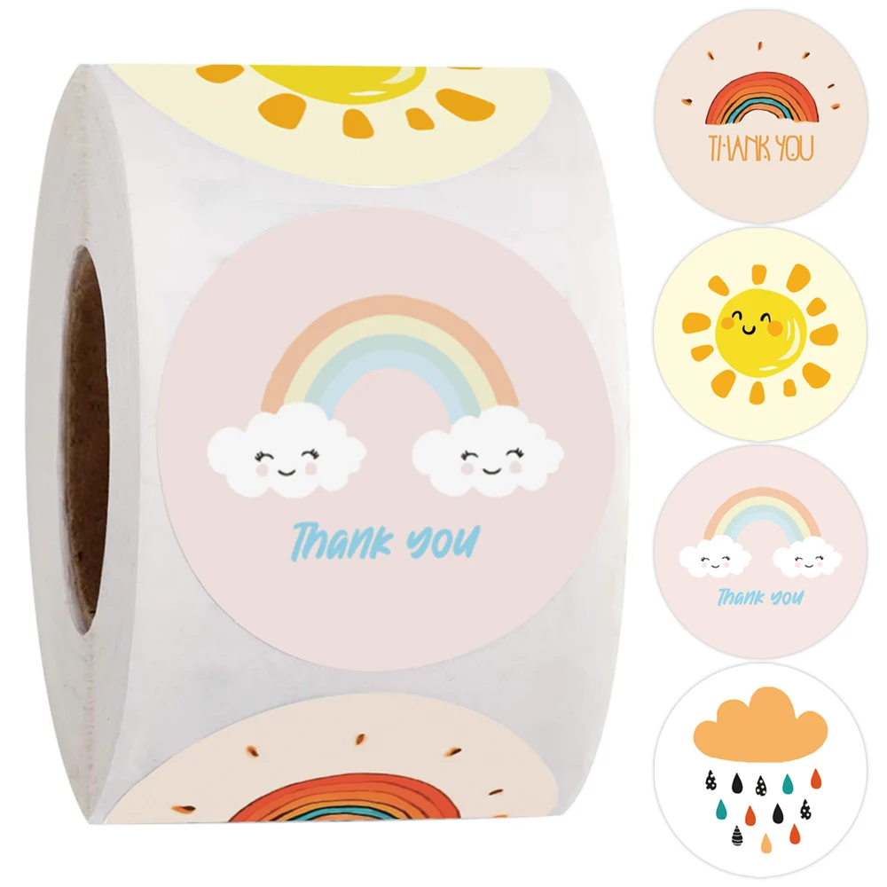 Pegatinas de agradecimiento redondas de dibujos animados para niños, pegatina nubes de arcoíris para regalo hecho a mano, pegatinas de recompensa, 500 Uds.