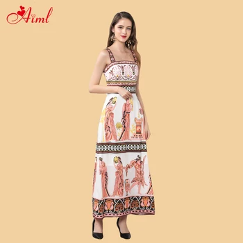 

Designer 2020 Women Spring Summer Sling Print Sleeveless Crystal Diamond Vintage Dress Women Backless Party Dress New Dresses