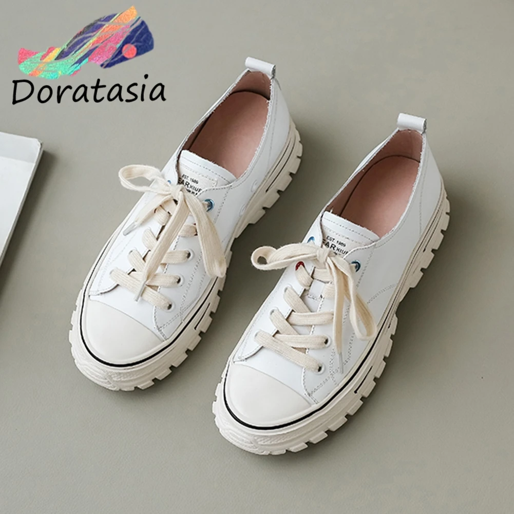 

DORATASIA Brand Fashion Girl Lace Up Genuine Leather Consise Round Toe Flats Flats Women Spring Autumn Office Shoes Woman