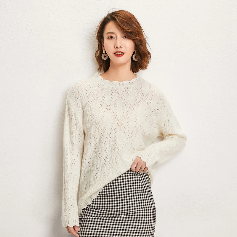 Adohon женские зимние кашемировые свитера и трикотажные пуловеры высокого качества теплые женские утепленные с круглым вырезом - Цвет: Белый