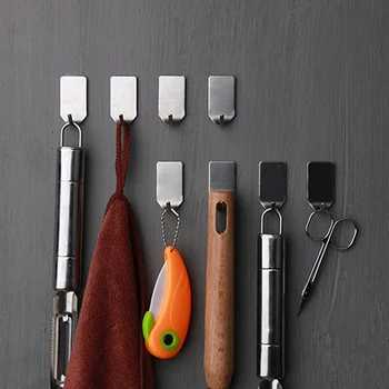 

8/2PCS Stainless Steel Adhesive Hooks Wall Hooks Hangers Heavy Duty Waterproof Sticky Hanger Hook for Kitchen Utensils Keys