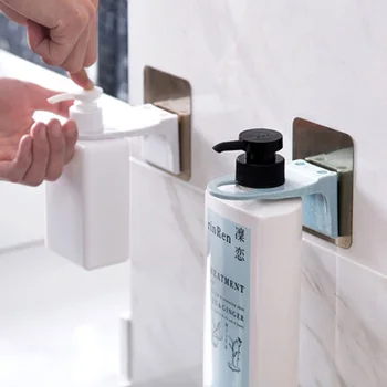 1pc Wall Mounted Shampoo Bottle Shelf Self-Adhesive Liquid Soap shower gel Organizer Hook Holder Shelves Hanger Accessories 1