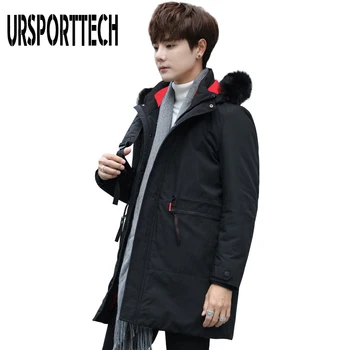 

Mens Winter Jackets and Coats Faux Fur Collar Middle Long Thick Warm Cotton Parkas Men Hooded Pockets Outwear Waterproof Jacket