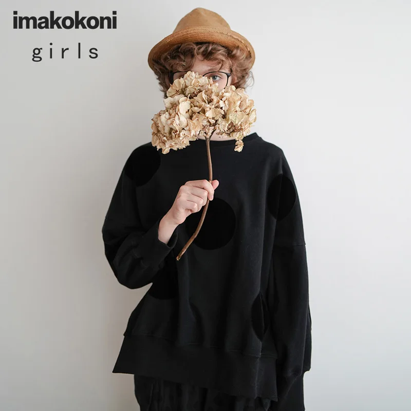 Черные толстовки imakokoni с длинным рукавом Оригинальный дизайн для студентов Дикий плюс бархатный пуловер Топ