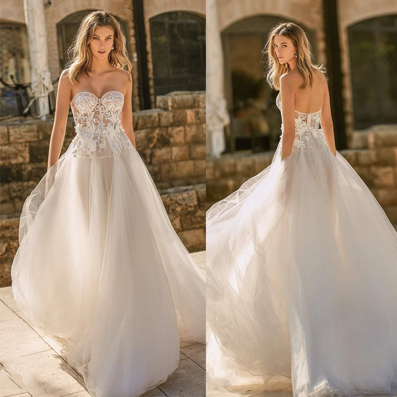 Verngo A-Line Boho накладное украшение для свадебного платья кружевное свадебное платье без бретелек Элегантное свадебное платье Vestidos De Novia