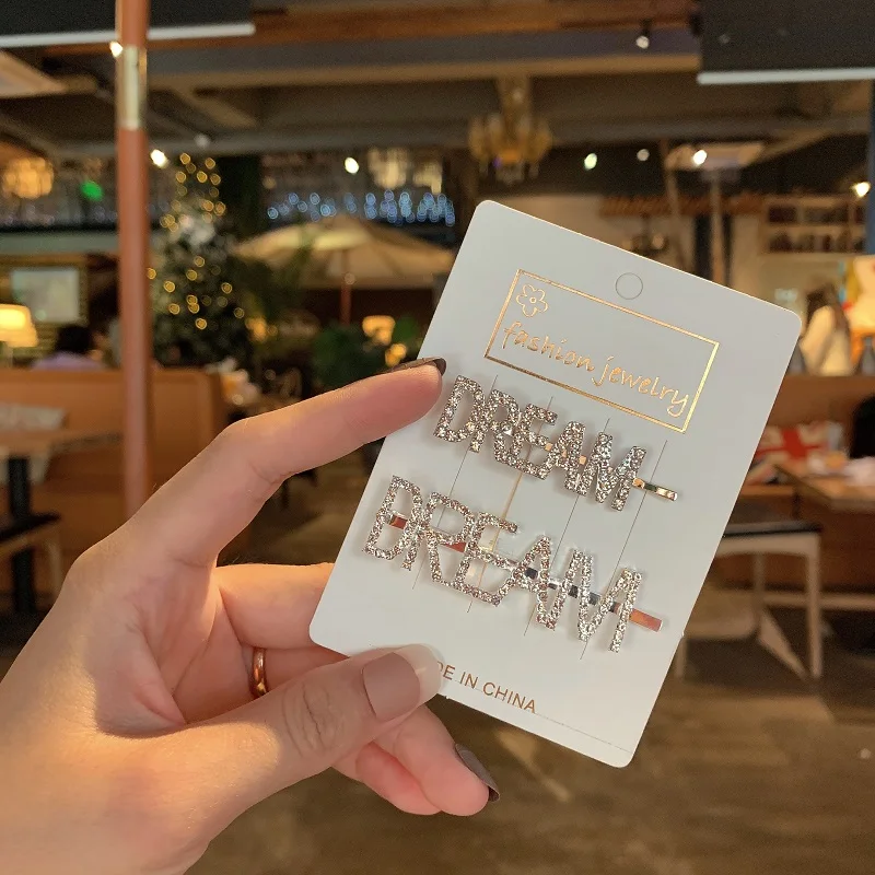 One set DREAM Корейская мода ins стиль заколка для волос боковые буквы из кристаллов заколки для волос для женщин заколки для волос аксессуары для волос для девочек - Цвет: One set DREAM