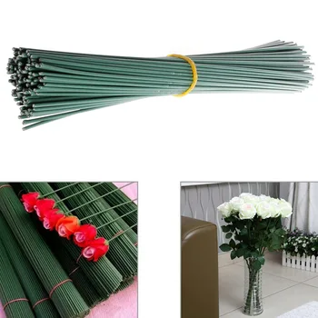 

A Bundle of 100Pcs Artificial Floral Wire Craft Flower Stem Wrap Dark Green 30cm