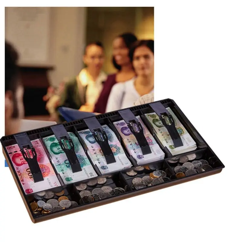 

Black Plastic Coin Money Storage Box Bill Cash Tray Organizer With 9 Slots 5 Clips Home Market Supply AXYF