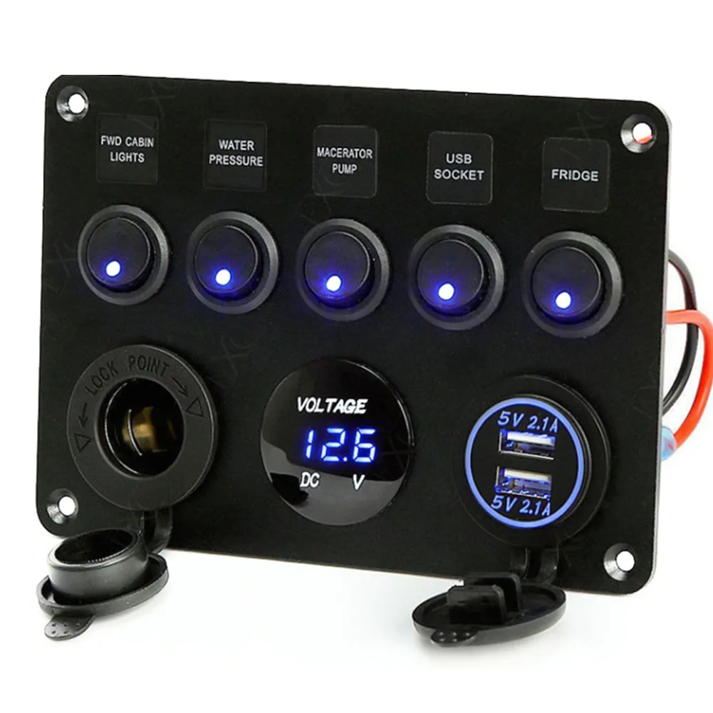 Зарядное устройство для прикуривателя Yacht Car Socket светодиодный вольтметр 12V power Dual USB Switch panel