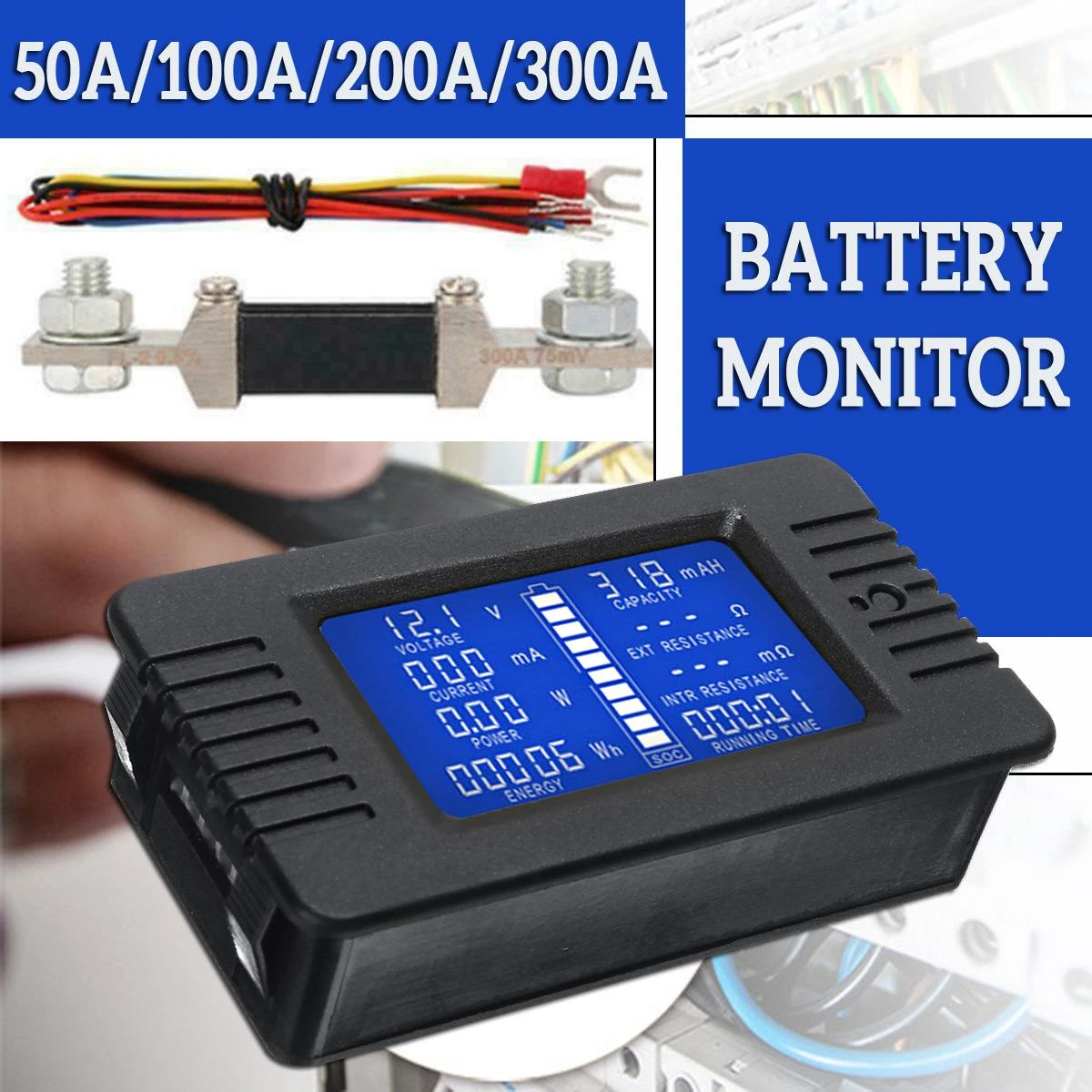 Medidor de de batería multifunción CC, multímetro de corriente, voltímetro, amperímetro coches, autocaravanas, Solar, 50A/200A/300A|Testers baterías| - AliExpress