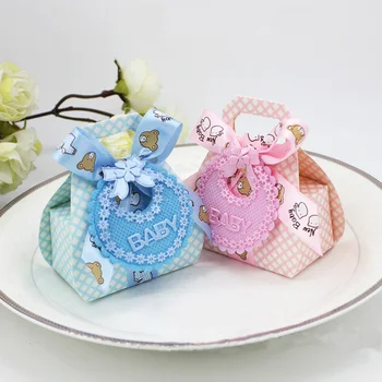 

12pcs Paper Candy Gift Box Creative Hand Bag Shape Christening Paper Bags Boys Girls Baby Shower Baptism Party Decoration