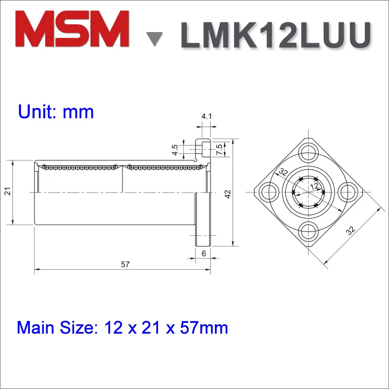 MSM линейные шариковые подшипники LMK12LUU/SMK12GWUU/LHFSW12(dr12 D21 L57) 12 мм квадратный фланец вал втулки 3d принтер Часть(2 шт./лот