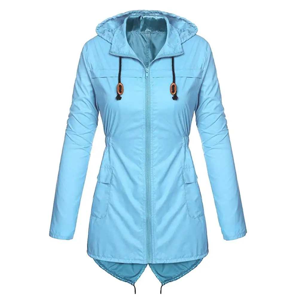 Plus Size Women's Lightweight Hooded Raincoat Waterproof Active Outdoor Rain Jackets Casual Solid Color Cycling Coat For