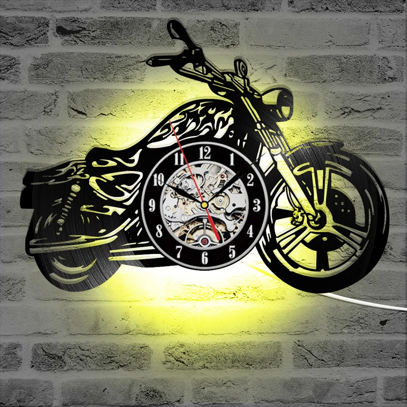 3D Wall Clock with LED Luminous Motorcycle Shape Motorcycle Rider Vinyl Record Clock Wall Motorcycle Watch Home Decor