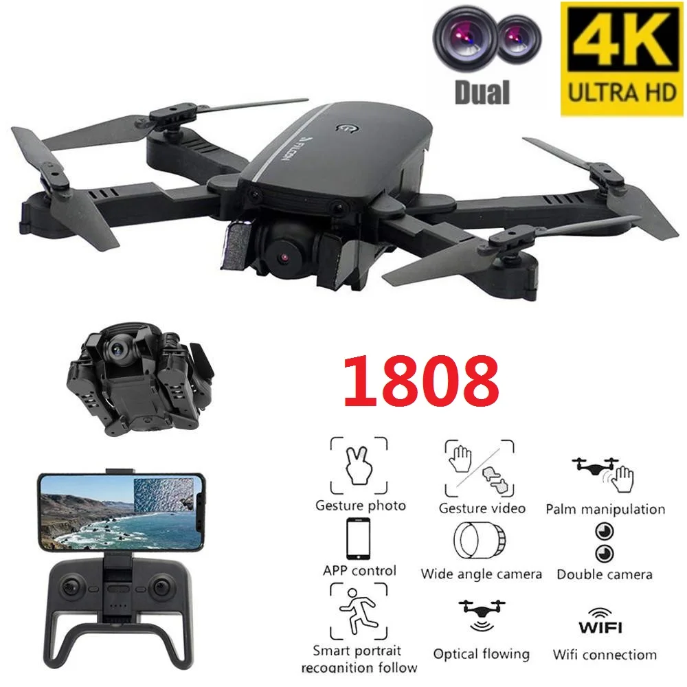 1808 радиоуправляемые Квадрокоптеры дроны 4K HD Двойная камера wifi передача от первого лица оптический поток складной Квадрокоптер мини Дрон самолет Рождество