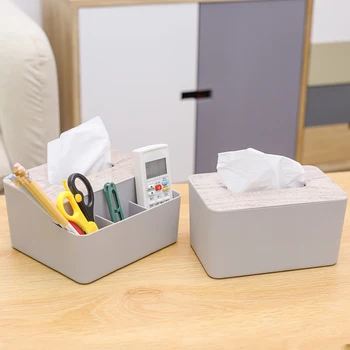 

(Various Styles) Tissue Box With Remote Control Storage Slots Tissue Paper Box Durable Container Storage Napkin Holder Hotel Box