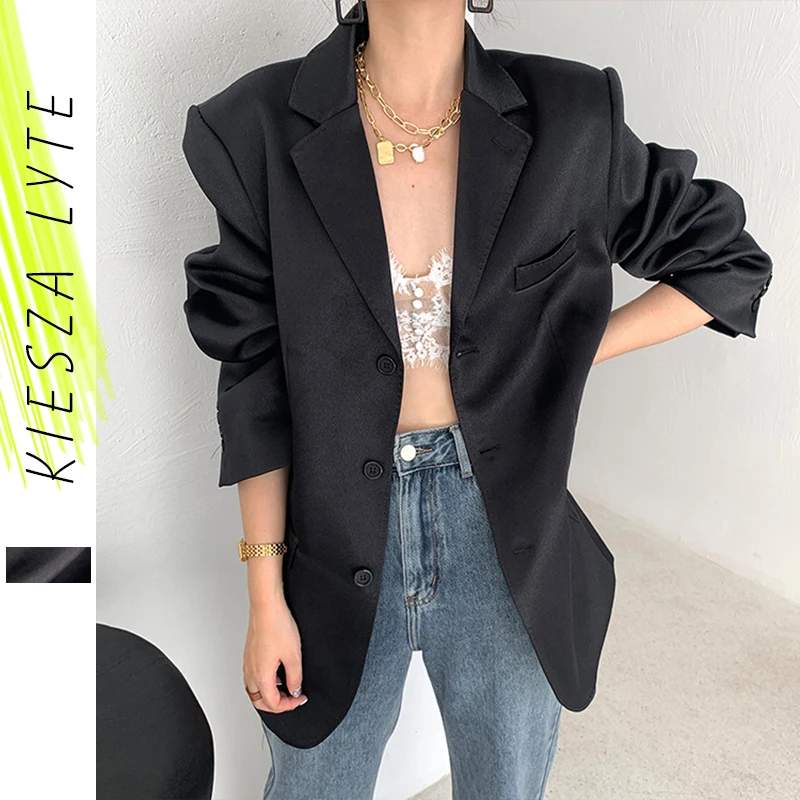 2024-autumn-women's-outfit-new-black-satin-blazer-vintage-solid-korean-stylte-casual-loose-suit-jacket-trend-fashioin