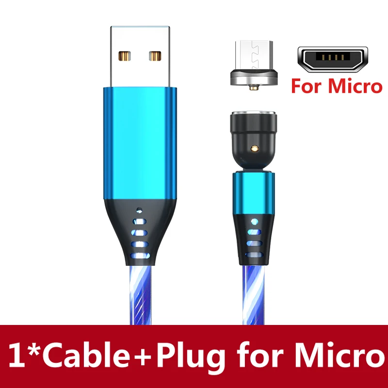 AUFU LED Flowing Light Charging Magnetic USB Cord Glow Type C Cable Magnetic Cable Micro Charger Cable for iPhone Huawei Samsung types of mobile charger Cables