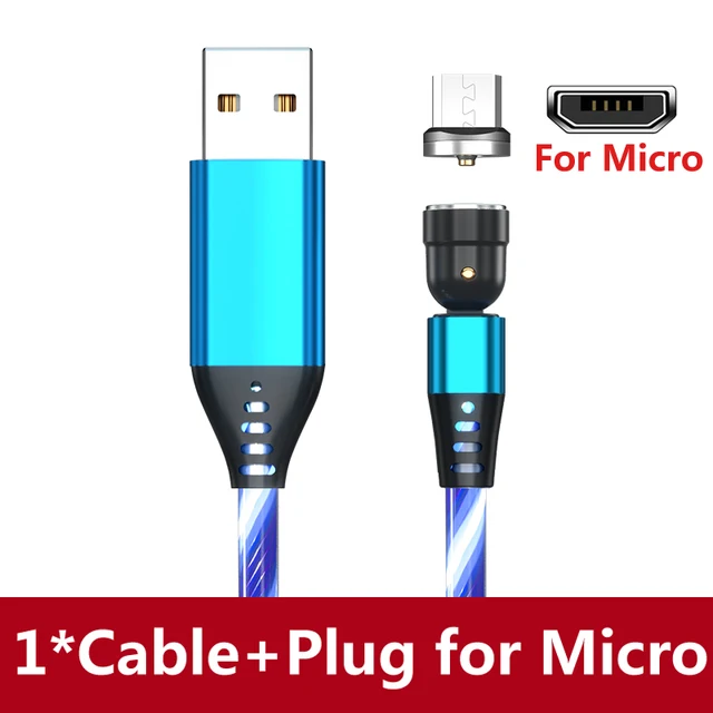 AUFU LED Flowing Light Charging Magnetic USB Cord Glow Type C Cable Magnetic Cable Micro Charger Cable for iPhone Huawei Samsung Blue for Micro